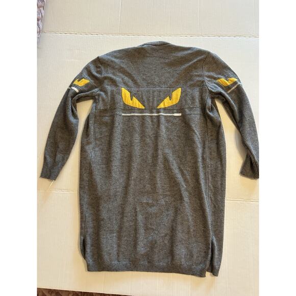 2017 Fendi Monster Bug Eye Women’s Small Gray Cardigan Sweater Open Front Cotton - Picture 3 of 16